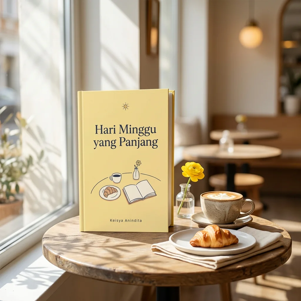 Buku Hari Minggu yang Panjang di meja kafe