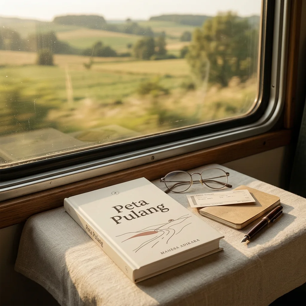 Buku Peta Pulang dalam perjalanan kereta